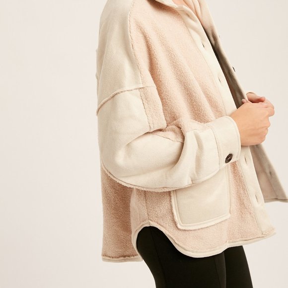 Listicle Oversized Terry Cloth Collar Button Closure Pocket Shacket - Picture 9 of 9